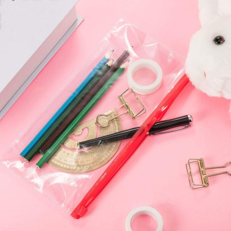 Leinuosen 50 Pcs Transparent Zip Envelope Plastic Envelopes Pocket Pencil Case Reusable File Bill Document Bag Matching A6 Sheets for Office School Supplies(Dreamy Colors) - Image 5